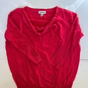 Calvin Klein, red cowlneck sweater, 3/4 length sleeve